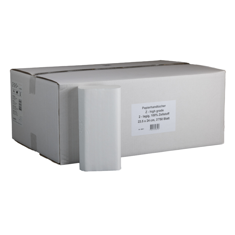 Papier Essuie-mains 2 Plis Blanc 20x24 Cm - Lot De 4000 Feuilles, 100% Cellulose, Dévidoir Sans Contact