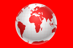 Weltkarte 3D mit rotem Hintergrund